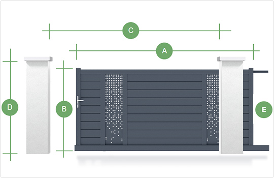 Schéma type de prise de cote portail coulissant gamme Prestige